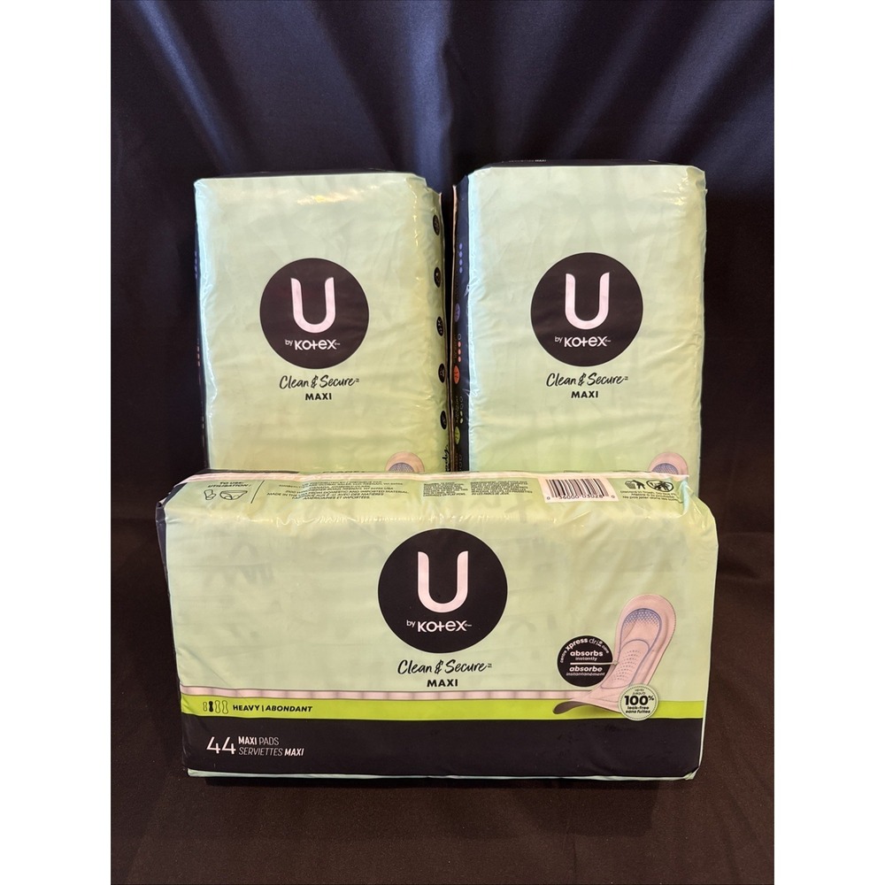 U by Kotex Clean & Secure Maxi Pads, Heavy Absorbency, Lot Of 3